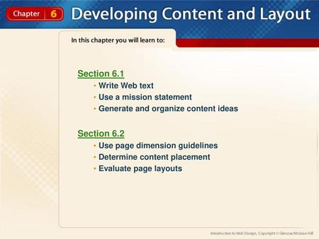 Section 6.1 Section 6.2 Write Web text Use a mission statement