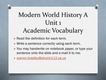 Modern World History A Unit 1 Academic Vocabulary