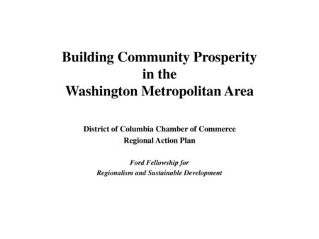 Building Community Prosperity in the Washington Metropolitan Area