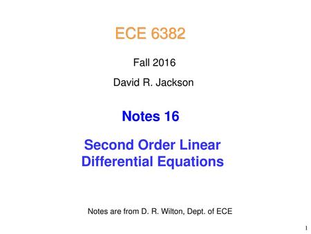 Second Order Linear Differential Equations