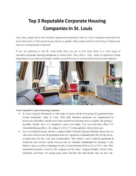 Top 3 Reputable Corporate Housing Companies In St. Louis