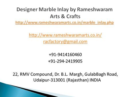 Designer Marble Inlay by Rameshwaram Arts & Crafts