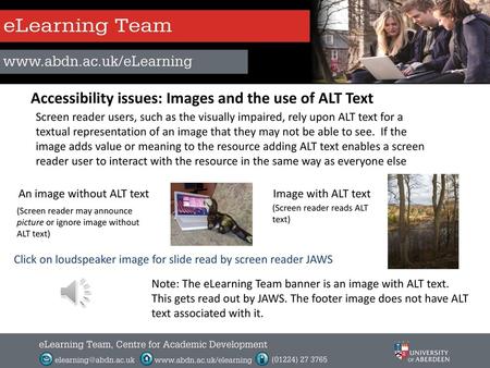 Accessibility issues: Images and the use of ALT Text