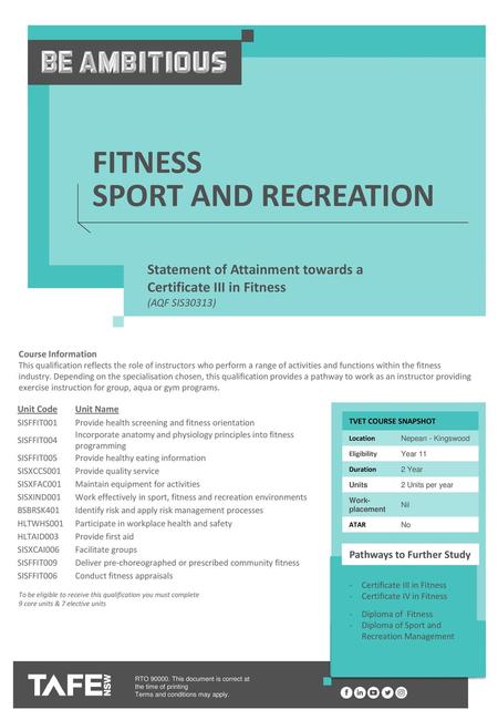 Fitness Sport and Recreation