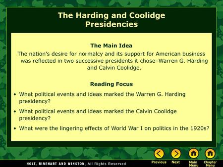 The Harding and Coolidge Presidencies