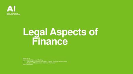 Legal Aspects of Finance