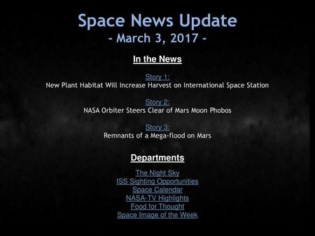 Space News Update - March 3, In the News Departments Story 1: