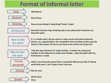 Format of informal letter