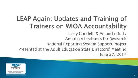 LEAP Again: Updates and Training of Trainers on WIOA Accountability