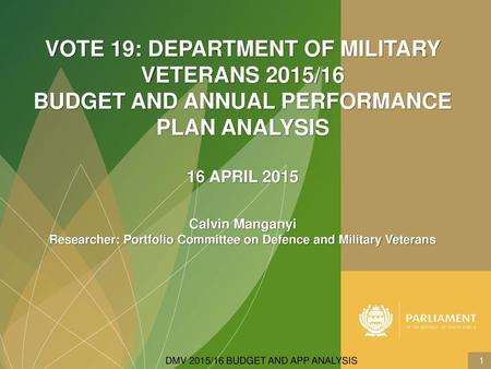 VOTE 19: DEPARTMENT OF MILITARY VETERANS 2015/16