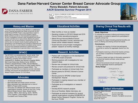 Dana Farber/Harvard Cancer Center Breast Cancer Advocate Group