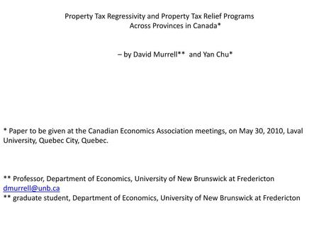 Property Tax Regressivity and Property Tax Relief Programs