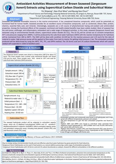 Antioxidant Activities Measurement of Brown Seaweed (Sargassum honeri) Extracts using Supercritical Carbon Dioxide and Subcritical Water Yin Shipeng1,