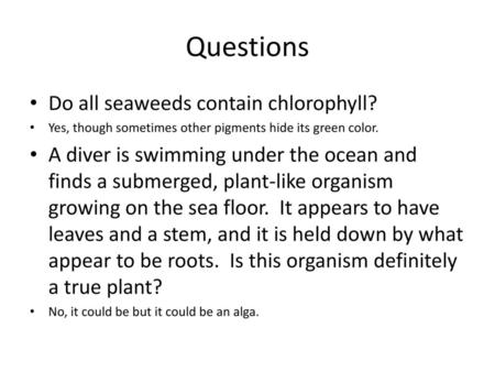 Questions Do all seaweeds contain chlorophyll?