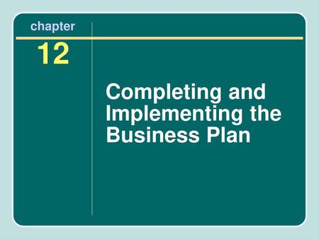 Completing and Implementing the Business Plan