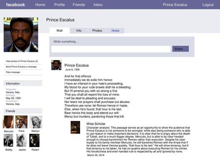 facebook Prince Escalus Home Profile Friends Inbox Prince Escalus