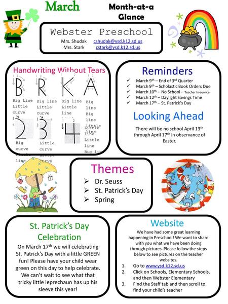 March Themes Reminders Looking Ahead Webster Preschool Website