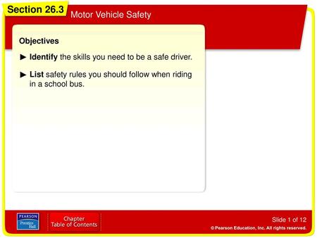 Section 26.3 Motor Vehicle Safety Objectives