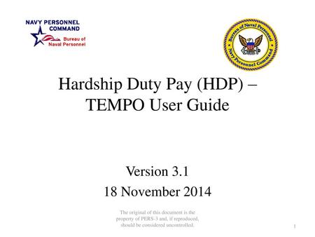 Hardship Duty Pay (HDP) – TEMPO User Guide