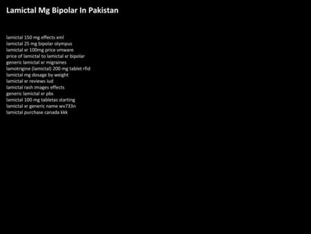 Lamictal Mg Bipolar In Pakistan