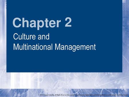 2 Culture and Multinational Management.