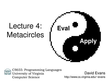 Lecture 4: Metacircles Eval Apply David Evans