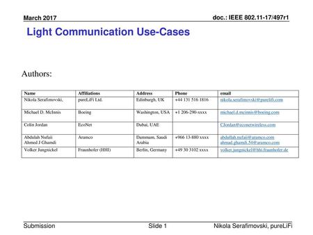 Light Communication Use-Cases