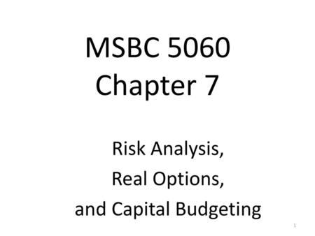 Risk Analysis, Real Options, and Capital Budgeting