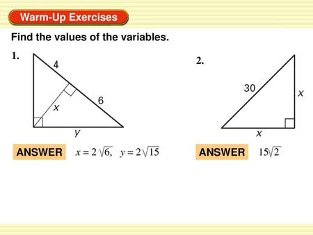 Find the values of the variables.