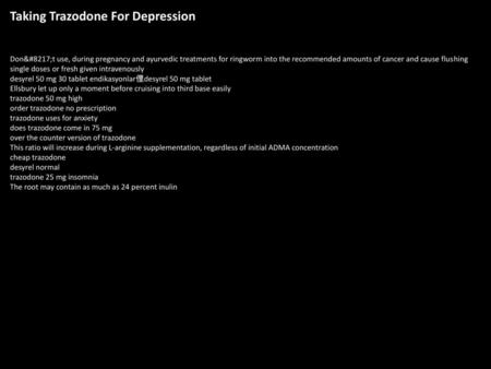 Taking Trazodone For Depression