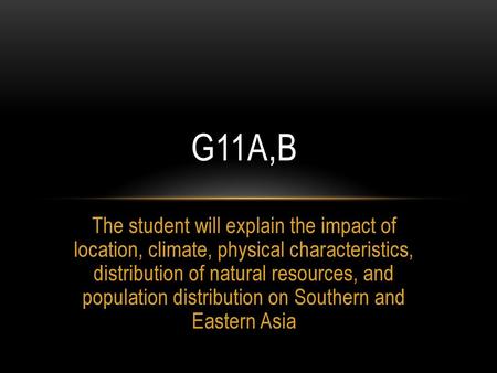 G11a,b The student will explain the impact of location, climate, physical characteristics, distribution of natural resources, and population distribution.