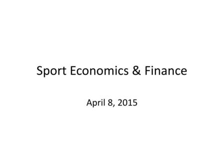 Sport Economics & Finance