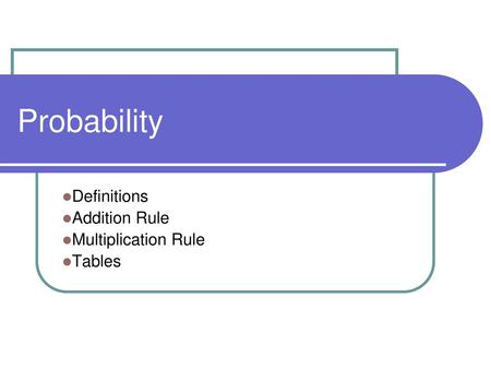 Definitions Addition Rule Multiplication Rule Tables