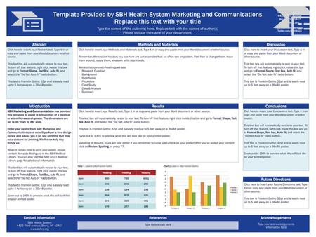 Template Provided by SBH Health System Marketing and Communications