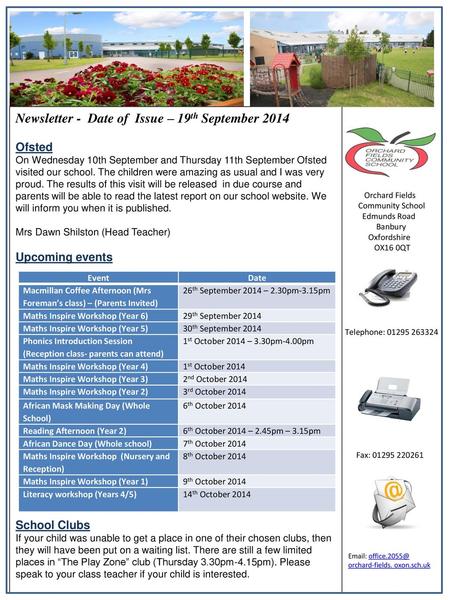 Newsletter - Date of Issue – 19th September 2014