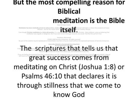 Dear Christian Friend, Meditation has been medically-proven to reduce stress, create calmness and inner peace, and even eliminate or reduce the symptoms.