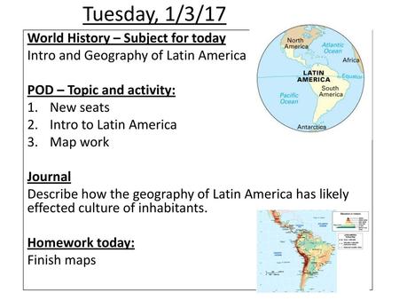 Tuesday, 1/3/17 World History – Subject for today