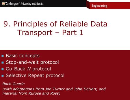 9. Principles of Reliable Data Transport – Part 1