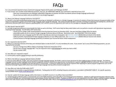 FAQs Q: Is my command required to have a Command Language Program (CLP) and/or a CLP Manager (CLPM)? A: If you answer ‘yes’ to either of the following.