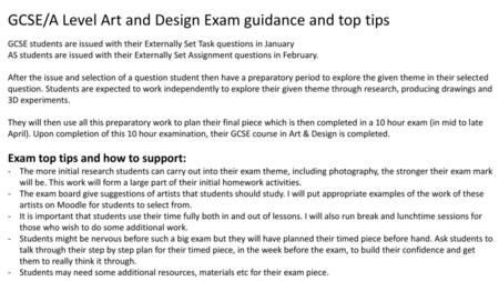 GCSE/A Level Art and Design Exam guidance and top tips