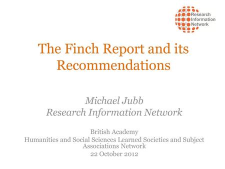 The Finch Report and its Recommendations