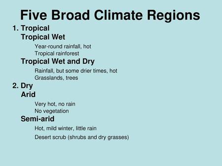 Five Broad Climate Regions