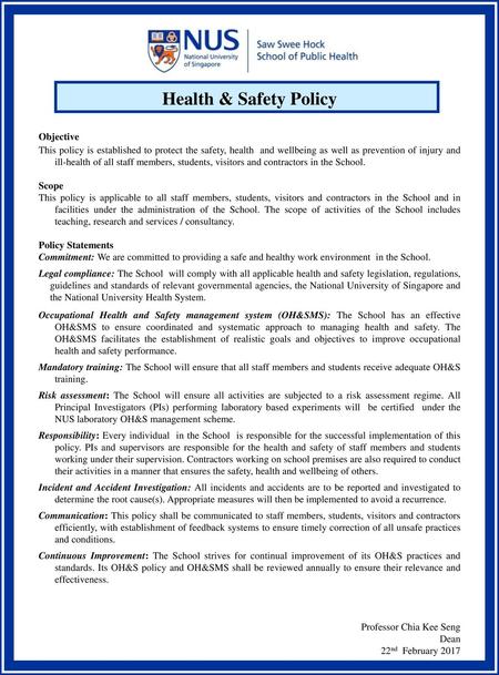 Health & Safety Policy Objective