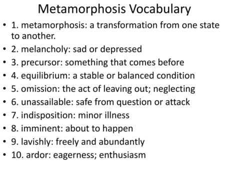 Metamorphosis Vocabulary