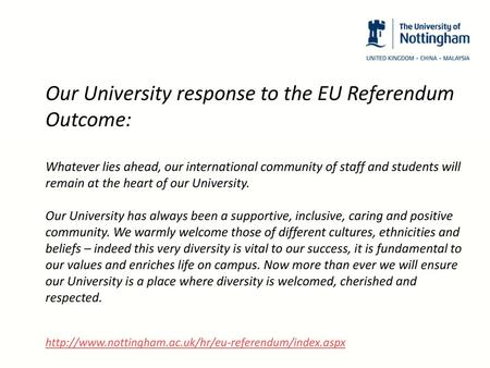 Our University response to the EU Referendum Outcome: