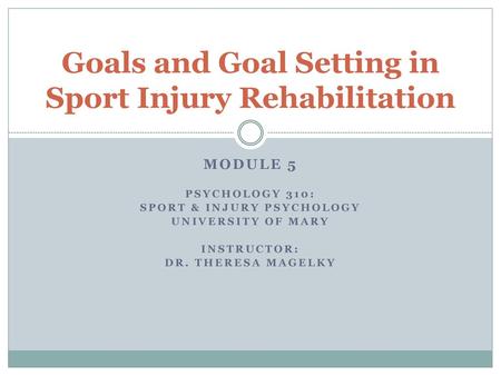 Goals and Goal Setting in Sport Injury Rehabilitation