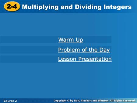 Multiplying and Dividing Integers