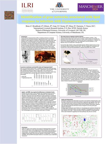 Identification of gene networks associated with lipid response to infection with Trypanosoma congolense Brass A3; Broadhead, A2; Gibson, JP1; Iraqi, FA1,