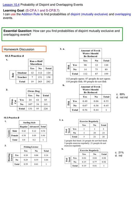 Lesson 10.4 Probability of Disjoint and Overlapping Events