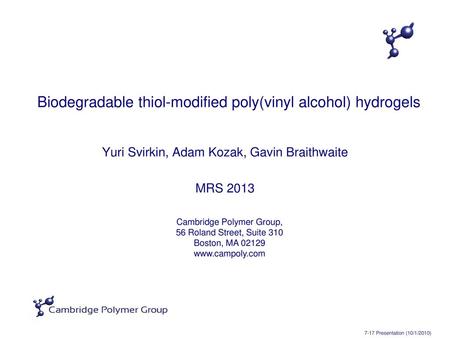 Biodegradable thiol-modified poly(vinyl alcohol) hydrogels